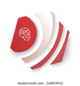 Vector design. Red circle lines cut edition of a hexagon shaped banner or textbox. Abstract minimal geometric 3d eps10 origami illustration for web, brochure, print, infographics or other medium. 