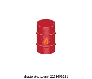 vector design of a red cube-shaped tin drum commonly used for filling oil or flammable fuel with a fire symbol in the center of the drum