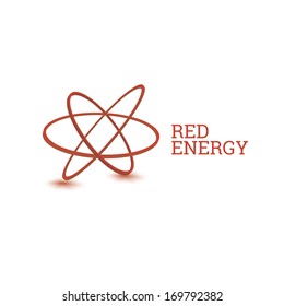 Vector design. Red edition of a abstract 3d eps10 scalable isolated curvy scientific illustration element of an atom for nuclear subject. Made for infographics, brochure, printed presentation.