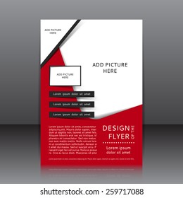 Vector design of the red flyer with black elements and place for pictures. Poster template for your business.