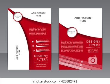 Vector design of the red flyer, cover and report with place for text. Vector template of brochure with place for picture for your business in A4 size.
