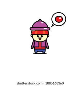 Vector design of red haired male mascot in love