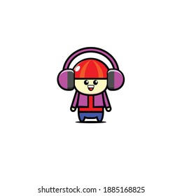 Vector design of red haired male mascot listening to music