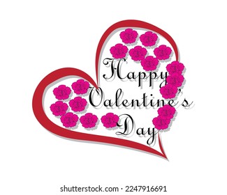 vector design of a red heart or love icon symbol with roses on the inside and there is the words happy valentine's day in the middle of the object