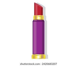 vector design of a red lipstick with a purple handle and top and bottom made of gold for make-up which is usually used by women to beautify themselves, usually smeared on the lips