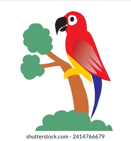 vector design of a red parrot perched on a tree