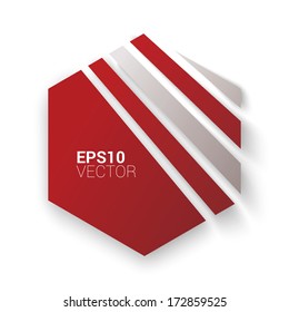 Vector design. Red straight line edition of a hexagon shaped banner or text box. Abstract minimal geometric 3d eps10 origami illustration for web, brochure, print, infographics or other medium. 