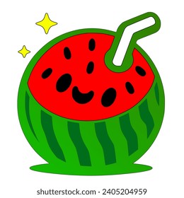 Vector design of a red watermelon, happy watermelon 