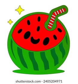 Diseño vectorial de una sandía roja, sandía feliz 