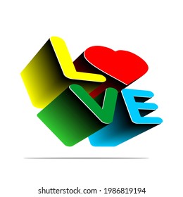 vector design of red, yellow, blue and green love letters and symbols in flat 3d