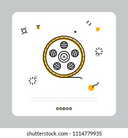 Vector design of reel with cinema strip composed on white square against gray background
