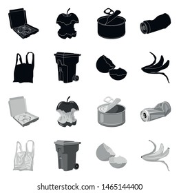 Vector design of refuse and junk sign. Collection of refuse and waste stock vector illustration.