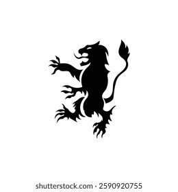 A vector design of a regal black lion in a heraldic pose, showcasing strength, royalty, and the pride of dynastic tradition, suitable for British-inspired artwork.