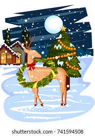 Vector design of Reindeer for Merry Christmas and Happy New Year Holiday celebration background