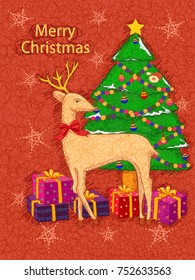 Vector design of Reindeer for Merry Christmas and Happy New Year Holiday celebration background