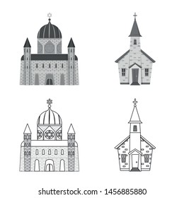 Vector design of religion, cult and temple symbol. Collection of cult and parish vector icon for stock.