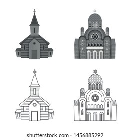 Vector design of religious, cult and temple symbol. Collection of cult and parish vector icon for stock.