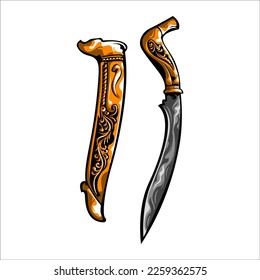 vector design (Rencong Aceh) traditional weapon from Aceh Indonesia, color can be edited