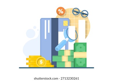 Diseño de Vectores que representa la gestión de las finanzas personales, la planificación de inversiones, la estrategia de ahorro y el crecimiento del ROI para la planificación financiera y la gestión del dinero.