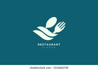 Vector design of a restaurant logo with spoons, leaves and forks. For food, beverage, restaurant product labels.