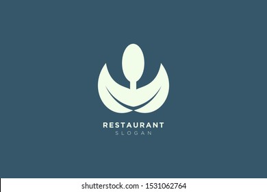 Vector design of a restaurant logo with spoons, leaves and forks. For food, beverage, restaurant product labels.