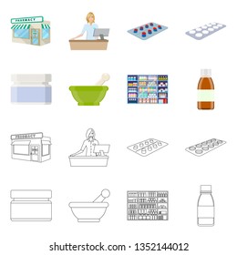 Vector design of retail and healthcare sign. Set of retail and wellness stock vector illustration.