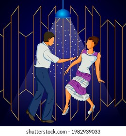 Vector design of retro age people enjoying and dancing in partyat club night lifestyle