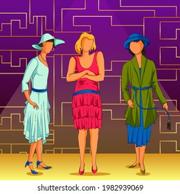 Vector design of retro age people enjoying and dancing in partyat club night lifestyle