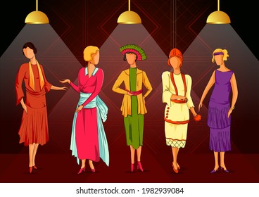 Vector design of retro age people enjoying and dancing in partyat club night lifestyle