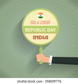 Vector Design Retro Style India Republic Day 26th of January Lettering Flat Template