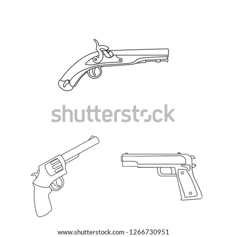 Vector design of revolver and pistol icon. Set of revolver and trigger stock symbol for web.