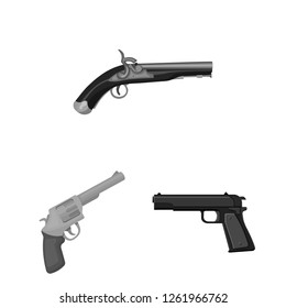 Vector design of revolver and pistol logo. Collection of revolver and trigger stock symbol for web.