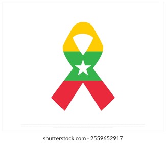Vector design of ribbon flag of MYANMAR on a white background, Editable Vector illustration of MYANMAR flag, National Day design, vector design of Myanmar ribbon Flag, National Day of Myanmar