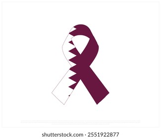 Vector design of ribbon flag of QATAR on a white background, Editable Vector illustration of QATAR flag, National Day design, vector design of Qatar ribbon Flag, National day of Qatar