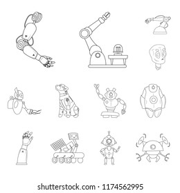 Vector design of robot and factory icon. Collection of robot and space stock symbol for web.