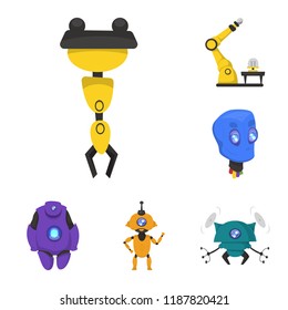 Vector design of robot and factory icon. Set of robot and space stock symbol for web.