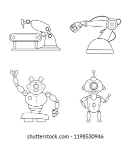 Vector design of robot and factory icon. Collection of robot and space stock symbol for web.