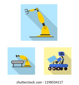 Vector design of robot and factory icon. Set of robot and space stock symbol for web.