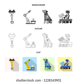 Vector design of robot and factory icon. Collection of robot and space stock vector illustration.