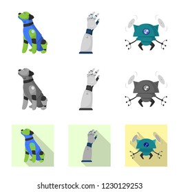 Vector design of robot and factory icon. Set of robot and space stock symbol for web.