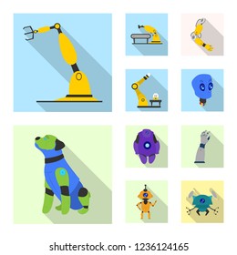 Vector design of robot and factory icon. Set of robot and space stock symbol for web.