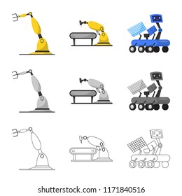 Vector design of robot and factory logo. Set of robot and space stock vector illustration.