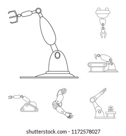 Vector design of robot and factory logo. Set of robot and space stock symbol for web.
