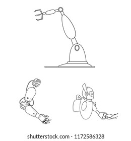 Vector design of robot and factory logo. Collection of robot and space stock symbol for web.