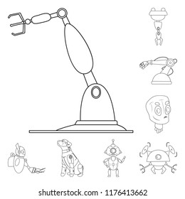 Vector design of robot and factory logo. Set of robot and space stock vector illustration.