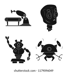 Vector design of robot and factory logo. Set of robot and space stock symbol for web.