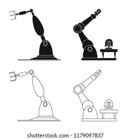 Vector design of robot and factory logo. Collection of robot and space stock symbol for web.