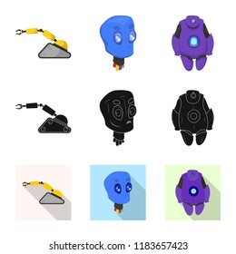 Vector design of robot and factory logo. Set of robot and space stock symbol for web.