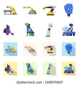 Vector design of robot and factory logo. Set of robot and space stock symbol for web.