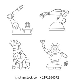 Vector design of robot and factory logo. Set of robot and space stock vector illustration.